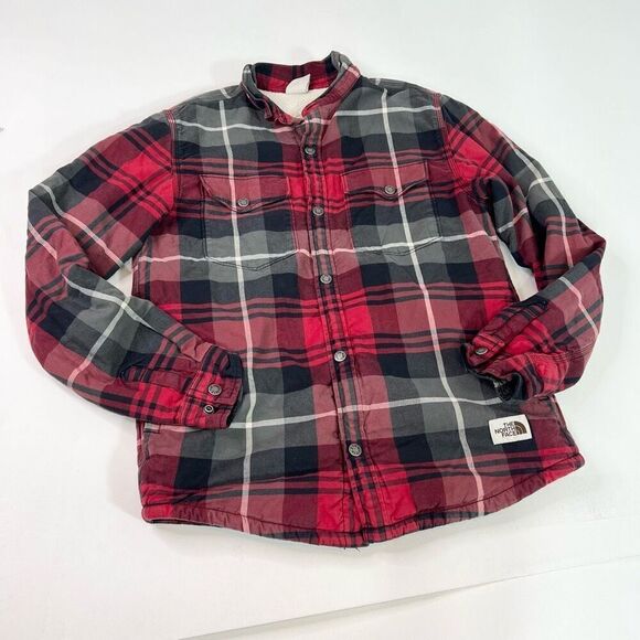 The North Face Jacket Mens Small Red & Blac Plaid Sherpa Campshire Flannel Shirt